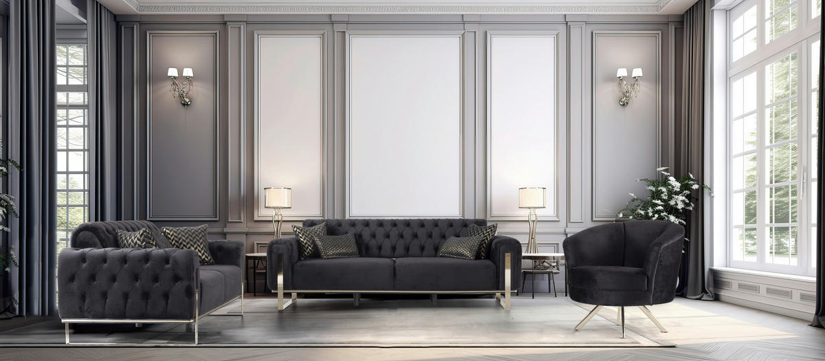 2-SITZER-SOFA in Samt Schwarz  - Goldfarben/Schwarz, Design, Textil (187/94/84,5cm) - Livetastic