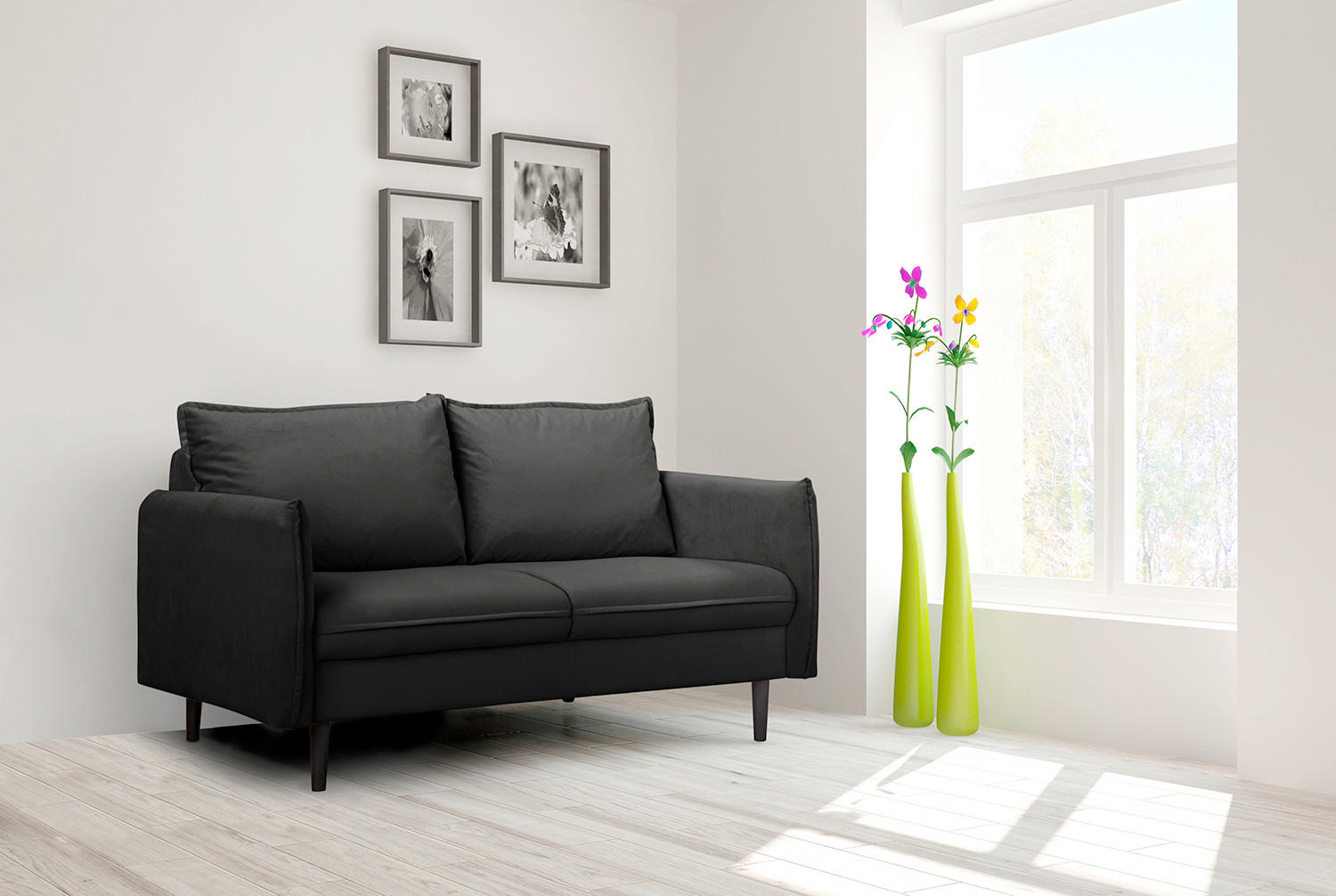 2-SITZER-SOFA Samt Schwarz  - Schwarz, Design, Holz/Textil (138/86/100cm) - P & B