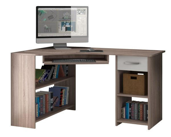 KOTNA PISALNA MIZA leseni material bela, hrast sonoma  - bela/barve aluminija, Design, kovina/leseni material (78/118/75cm) - Boxxx