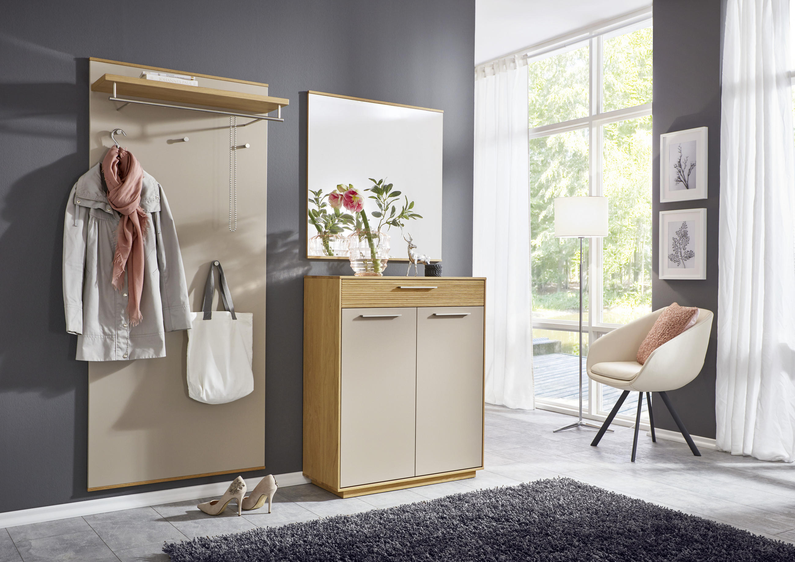 GARDEROBE Taupe, Eichefarben - Taupe/Eichefarben, Design, Holz (180/195/37cm)