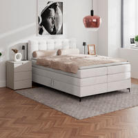 BOXSPRINGBETT 140/200 cm,  in Champagner, H3 = fest  - Champagner/Schwarz, KONVENTIONELL, Kunststoff/Textil (140/200cm)