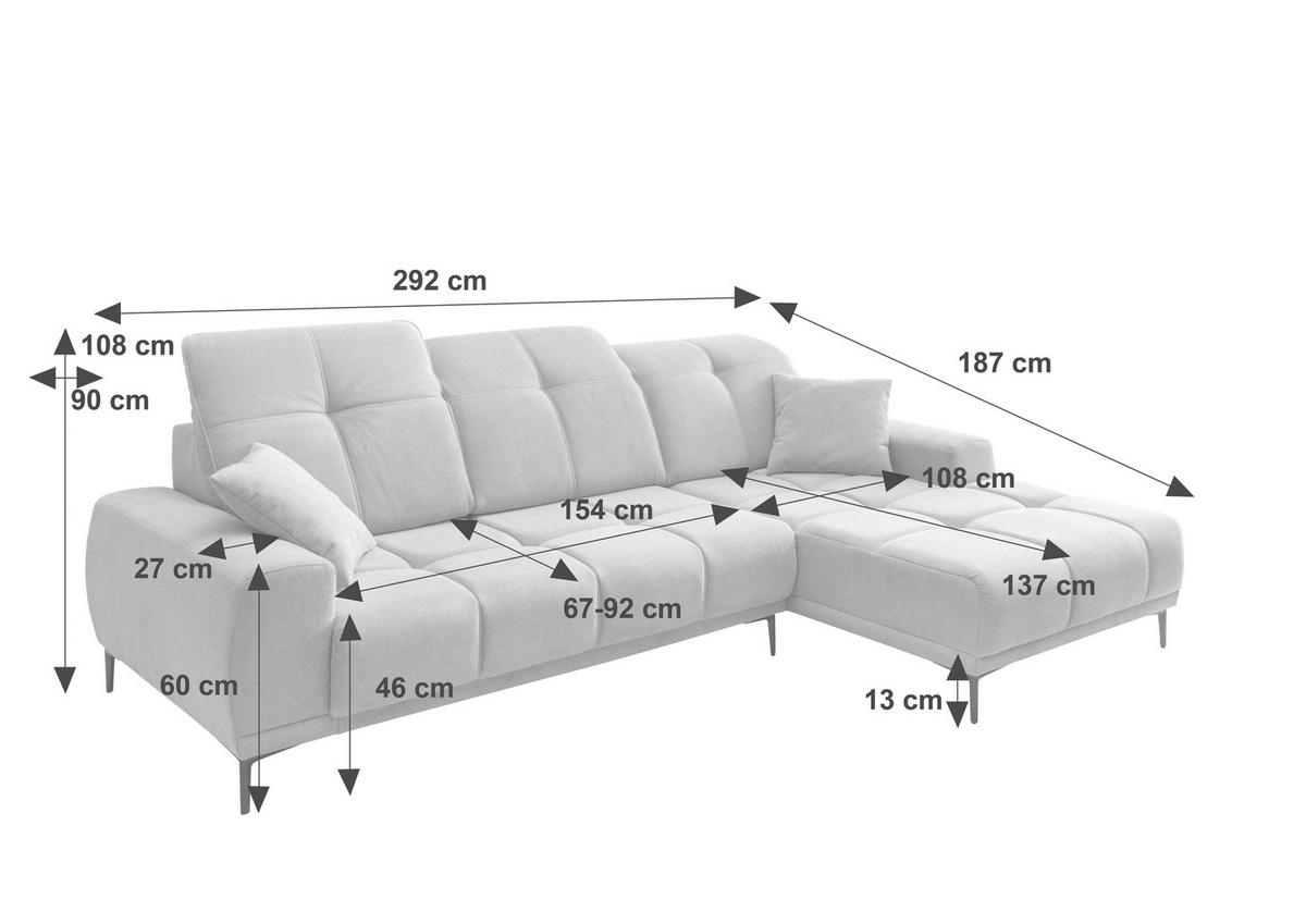 ECKSOFA NESTO in Chenille Rot  292/187 cm  - Rot/Schwarz, Basics, Textil/Metall (292/187cm) - Livetastic