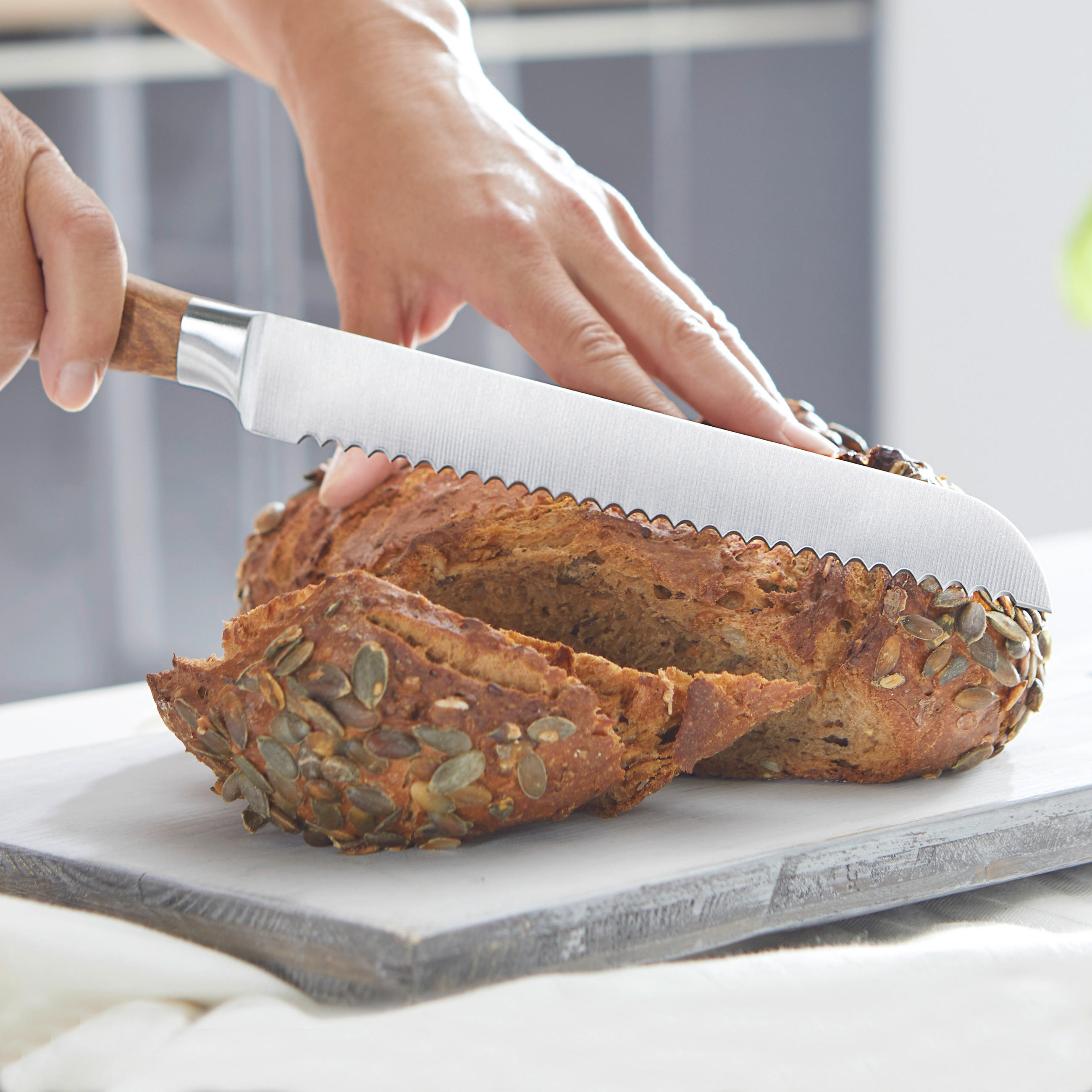 BROTMESSER  Stahl  34 cm  - Braun, MODERN, Holz/Metall (34cm) - Echtwerk