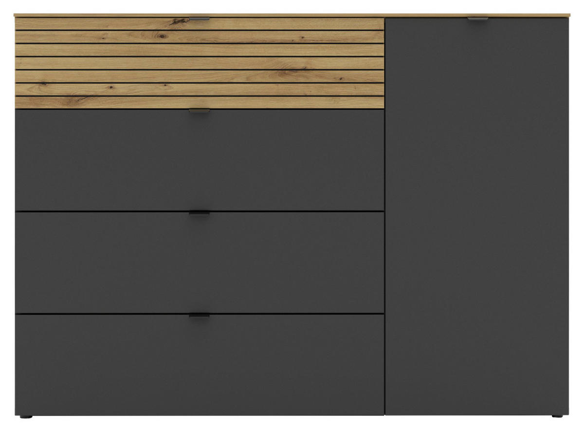 ŠIROKÁ KOMODA, barvy grafitu, dub artisan, 136/99/41 cm - černá/barvy grafitu, Moderní, kov/kompozitní dřevo (136/99/41cm) - Voleo