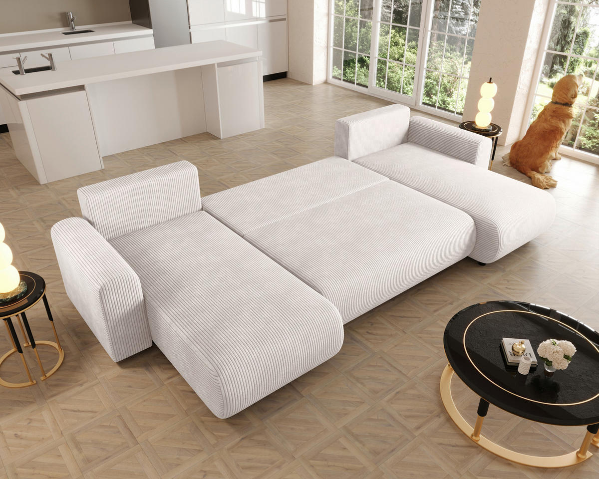 WOHNLANDSCHAFT Beige Cord  - Beige/Schwarz, KONVENTIONELL, Textil (152/318/152cm) - Xora