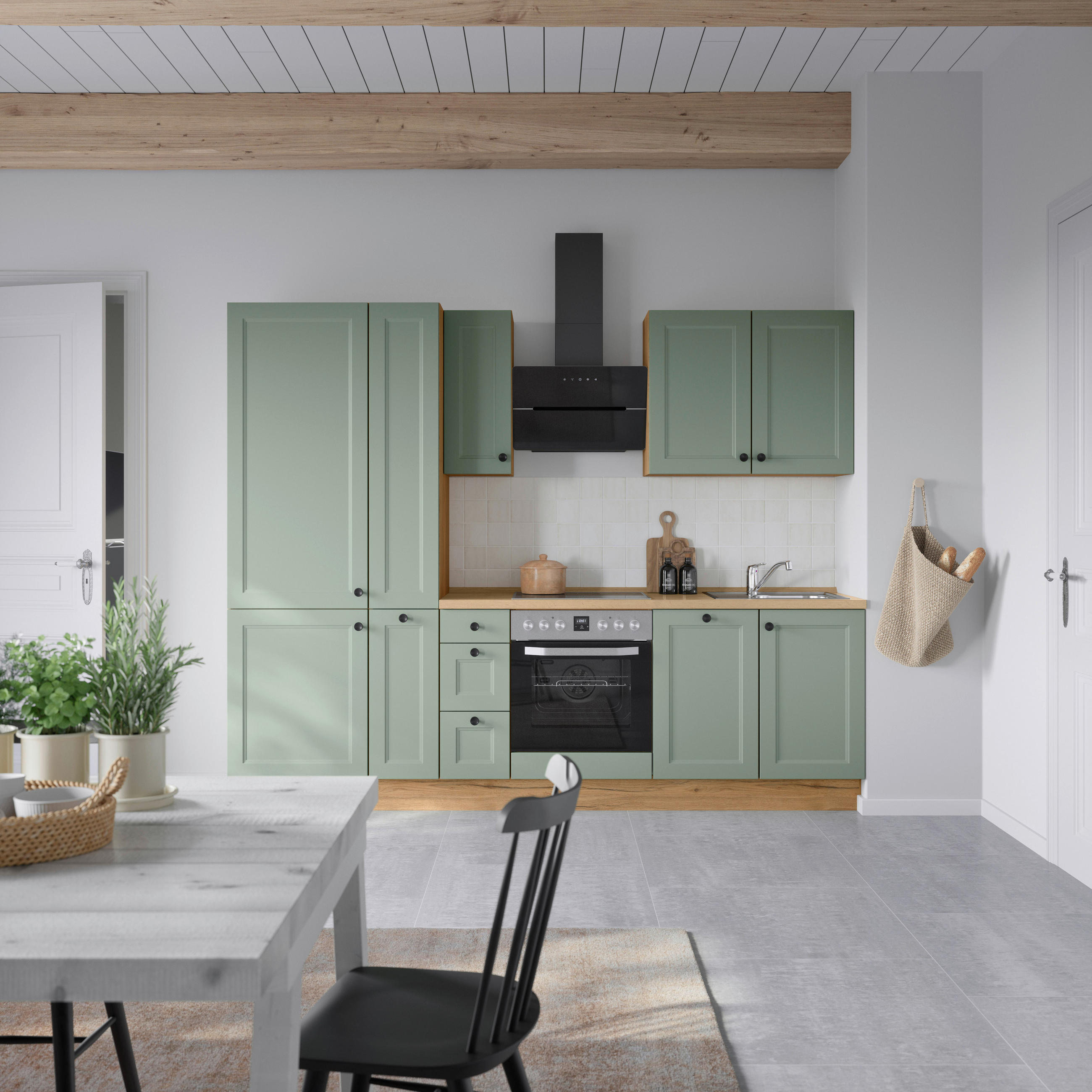 KÜCHENBLOCK 270 cm   in Eichefarben, Schilfgrün  - Schilfgrün/Eichefarben, MODERN, Holzwerkstoff/Metall (270cm) - Nobilia