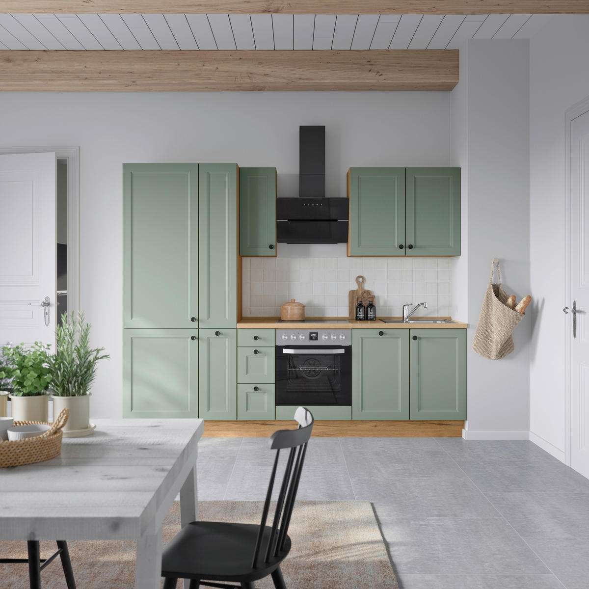 KÜCHENBLOCK 270 cm   in Eichefarben, Schilfgrün  - Schilfgrün/Eichefarben, MODERN, Holzwerkstoff/Metall (270cm) - Nobilia