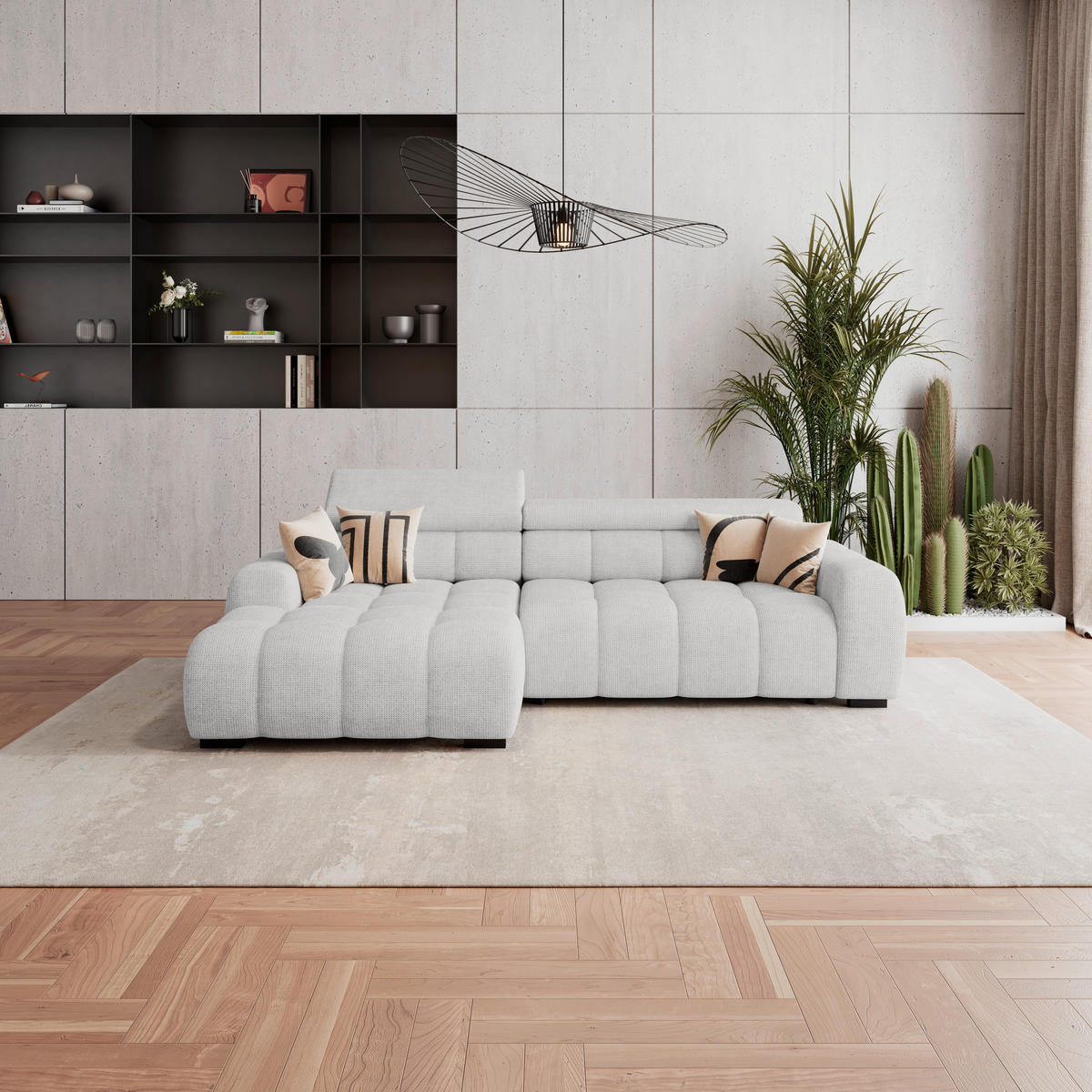 ECKSOFA Greige Webstoff  - Greige/Schwarz, Trend, Kunststoff/Textil (168/285cm) - Livetastic