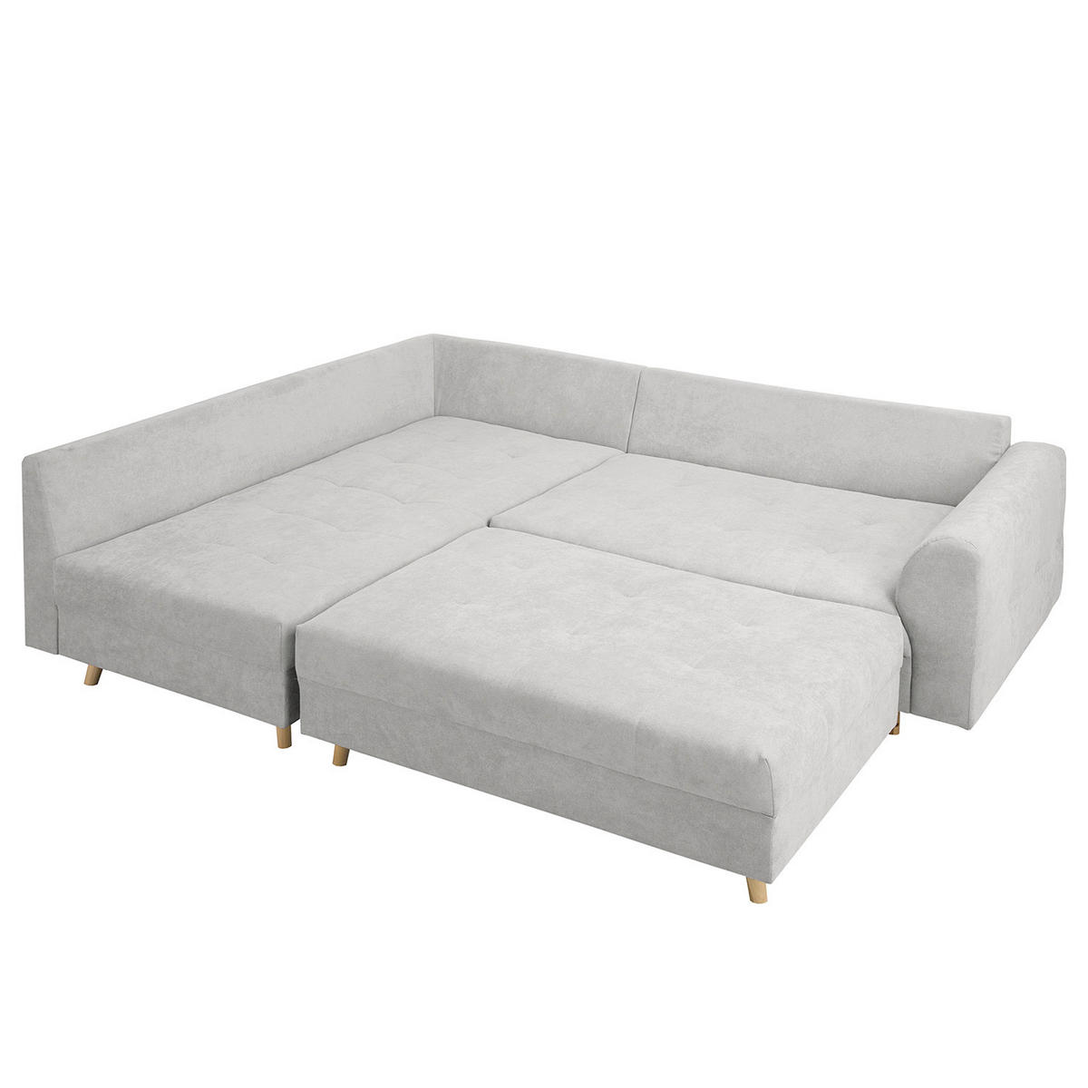 ECKSOFA inkl. Hocker Ariella in Mikrofaser Hellgrau  161/231 cm  - Hellgrau/Naturfarben, Design, Holz/Textil (161/231cm) - Livetastic