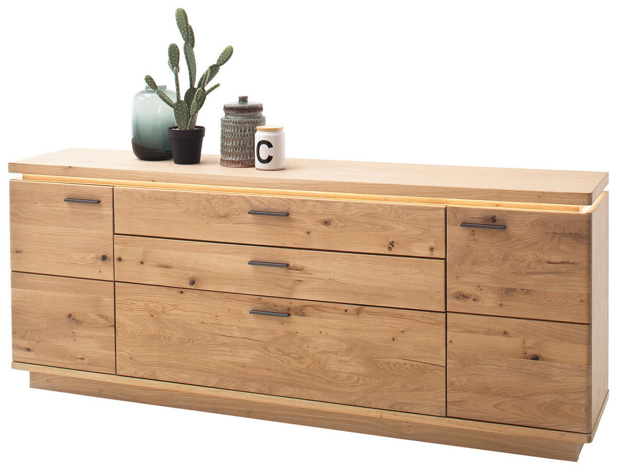 ŠIROKÁ KOMODA, trámový dub, dub bianco, 210/84/44 cm - šedá/dub bianco, Design, kov/dřevo (210/84/44cm) - Linea Natura