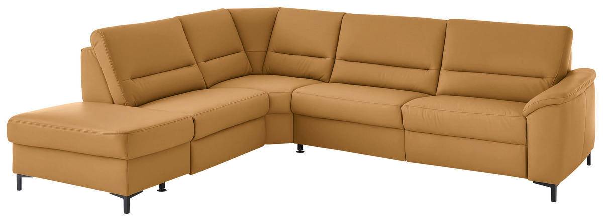 ECKSOFA  in Echtleder Senfgelb  249/290 cm  - Senfgelb/Schwarz, KONVENTIONELL, Leder/Metall (249/290cm) - Beldomo Premium