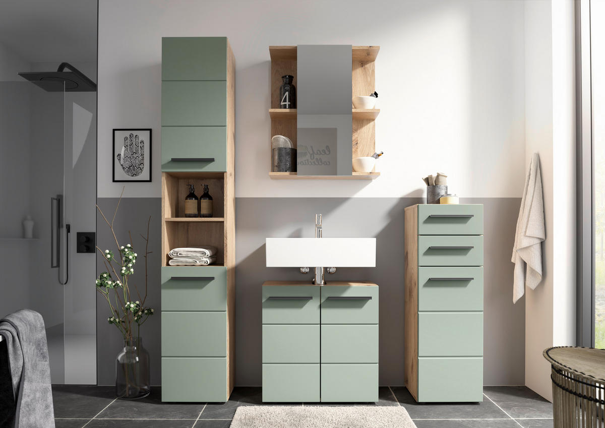 MIDISCHRANK 34/104/31 cm  - Schilfgrün/Eichefarben, Basics, Holzwerkstoff/Kunststoff (34/104/31cm) - MID.YOU