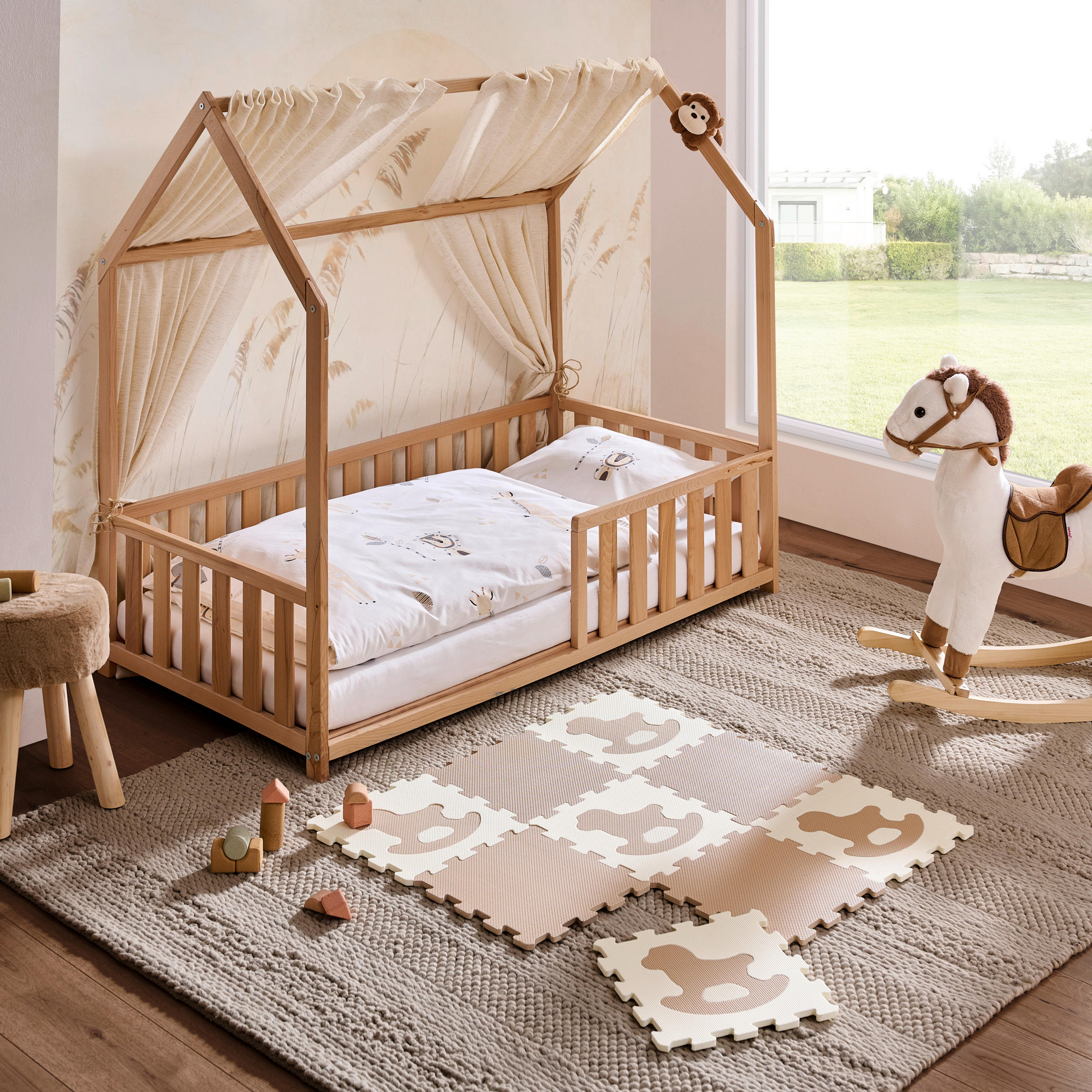 HAUSBETT  in Buchefarben  - Birkefarben/Buchefarben, Basics, Holz (145/75/135cm) - Jimmylee