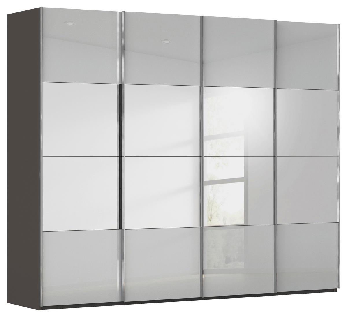 SCHWEBETÜRENSCHRANK 271/223/68 cm 4-türig Graphitfarben, Grau  - Chromfarben/Graphitfarben, Design, Glas/Holzwerkstoff (271/223/68cm) - Novel