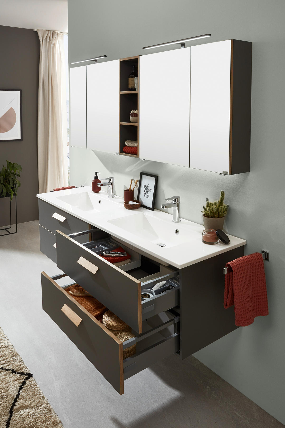 BADEZIMMER  in 185 cm  - Eichefarben/Eiche Artisan, KONVENTIONELL, Glas/Holz (185cm) - Dieter Knoll