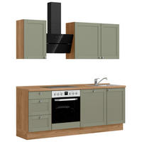 KÜCHENBLOCK Frame 210 cm  in Eichefarben, Olivgrün  - Edelstahlfarben/Eichefarben, MODERN, Holzwerkstoff/Metall (210cm) - Nobilia