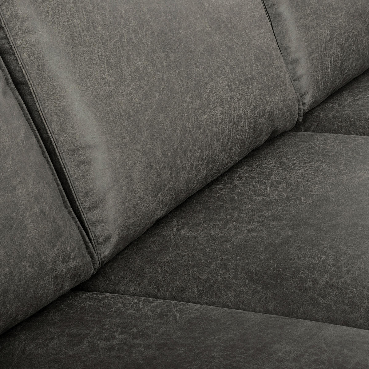 ECKSOFA Dunkelgrau Echtleder Lederlook Bettkasten, Schlaffunktion, Rücken echt  - Dunkelgrau/Schwarz, Design, Leder/Textil (166/238cm) - Livetastic