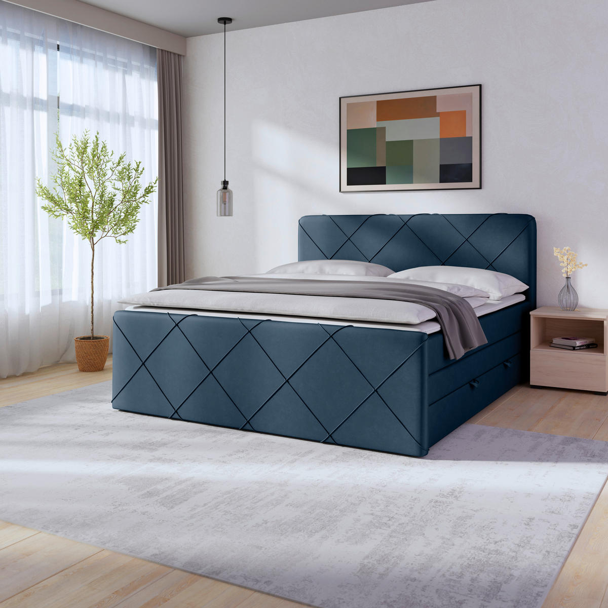 BOXSPRINGBETT 180/200 cm  in Blau  - Blau/Schwarz, Modern, Holz/Kunststoff (180/200cm) - MID.YOU