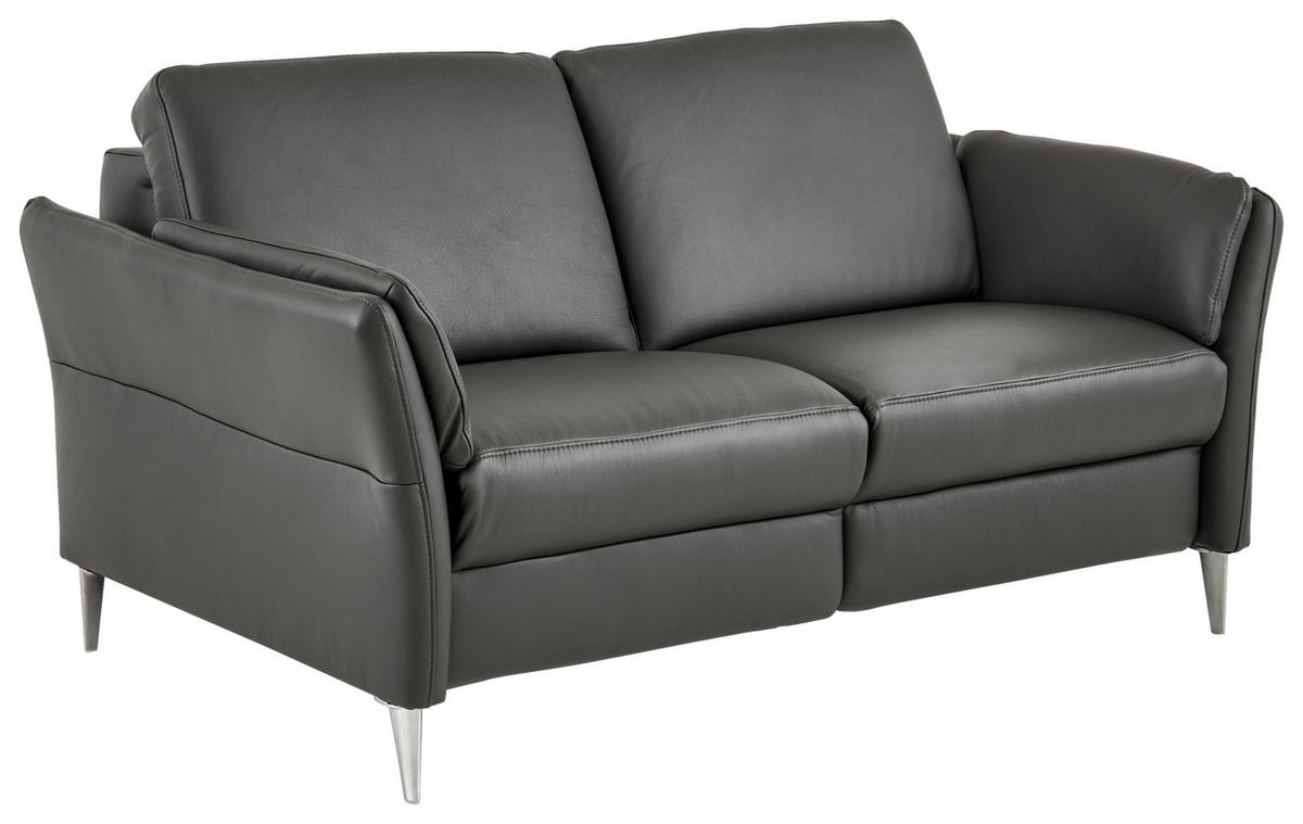 2,5-SITZER Echtleder Anthrazit  - Anthrazit/Alufarben, Konventionell, Leder/Metall (164/84/99cm) - Dieter Knoll