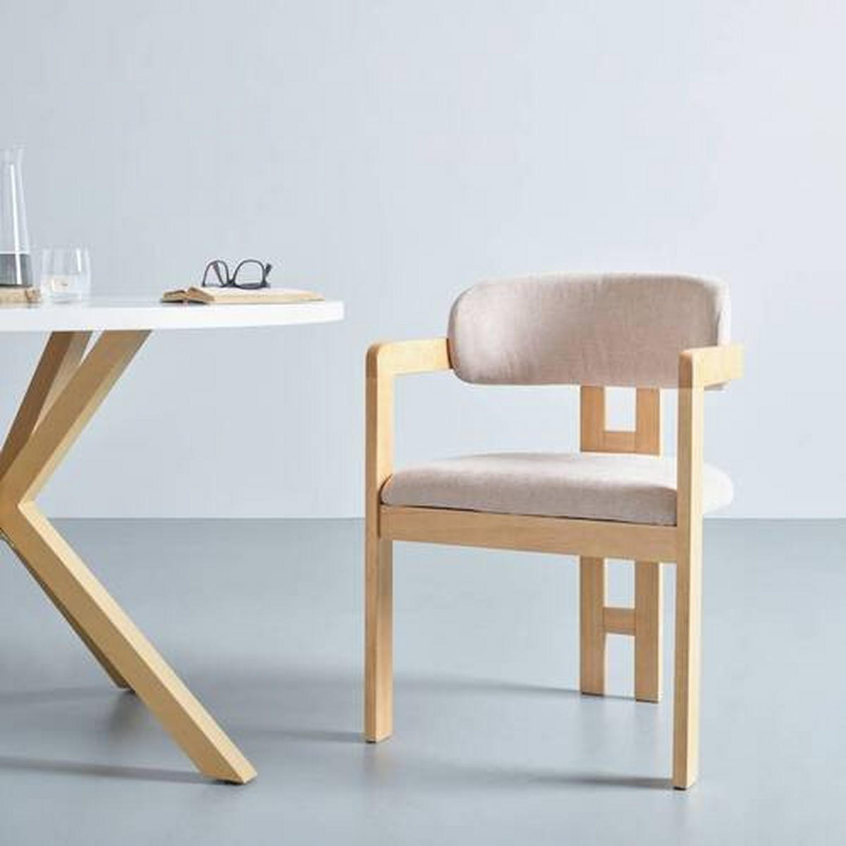 ARMLEHNSTUHL  in Leinenoptik  - Hellbraun/Eichefarben, MODERN, Holz/Textil (60/80/52cm) - MID.YOU