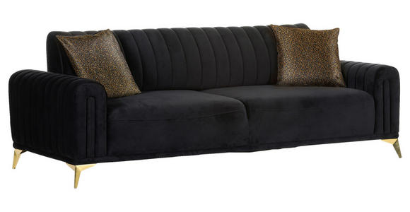 BIGSOFA in Samt Schwarz  - Goldfarben/Multicolor, Trend, Textil/Metall (235/90/100cm) - Carryhome