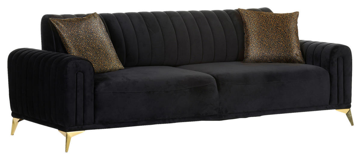 BIGSOFA in Samt Schwarz  - Goldfarben/Multicolor, Trend, Textil/Metall (235/90/100cm) - Carryhome