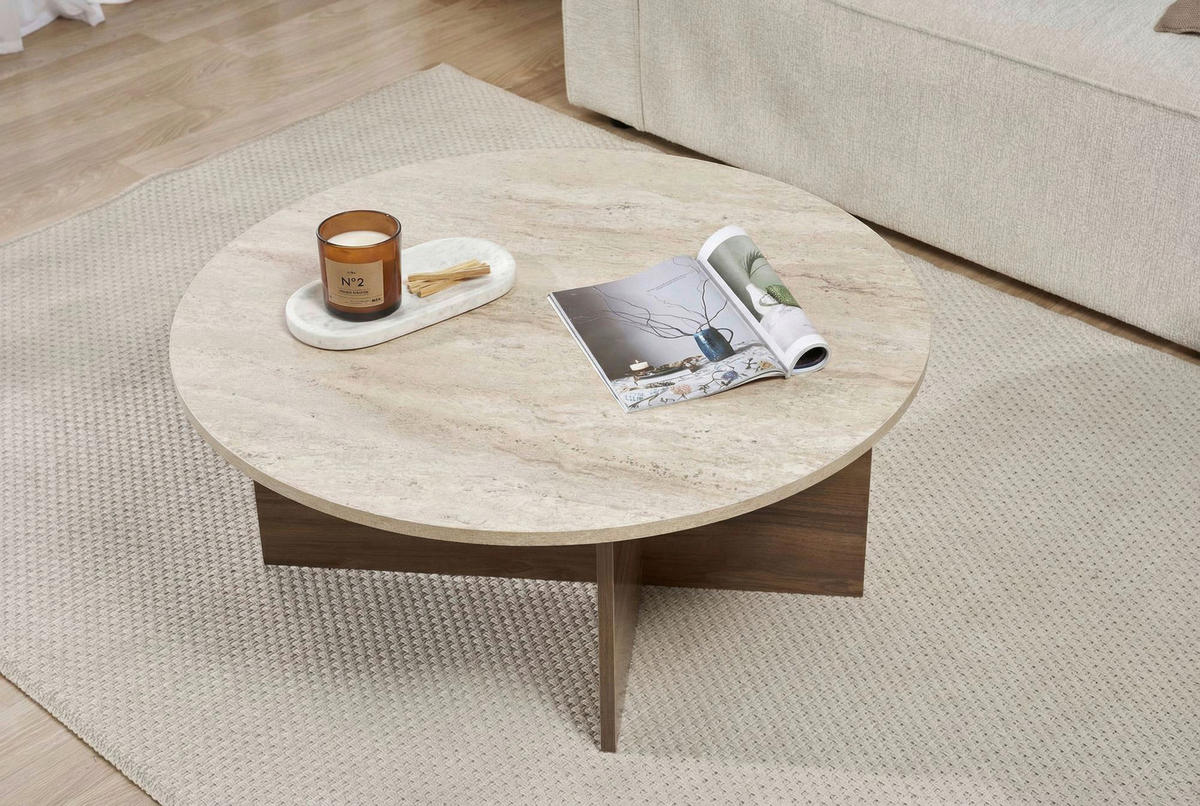 COUCHTISCH 90/90/40 cm rund Creme, Walnussfarben einfacher Aufbau  - Walnussfarben/Creme, Design, Holzwerkstoff (90/90/40cm) - MID.YOU