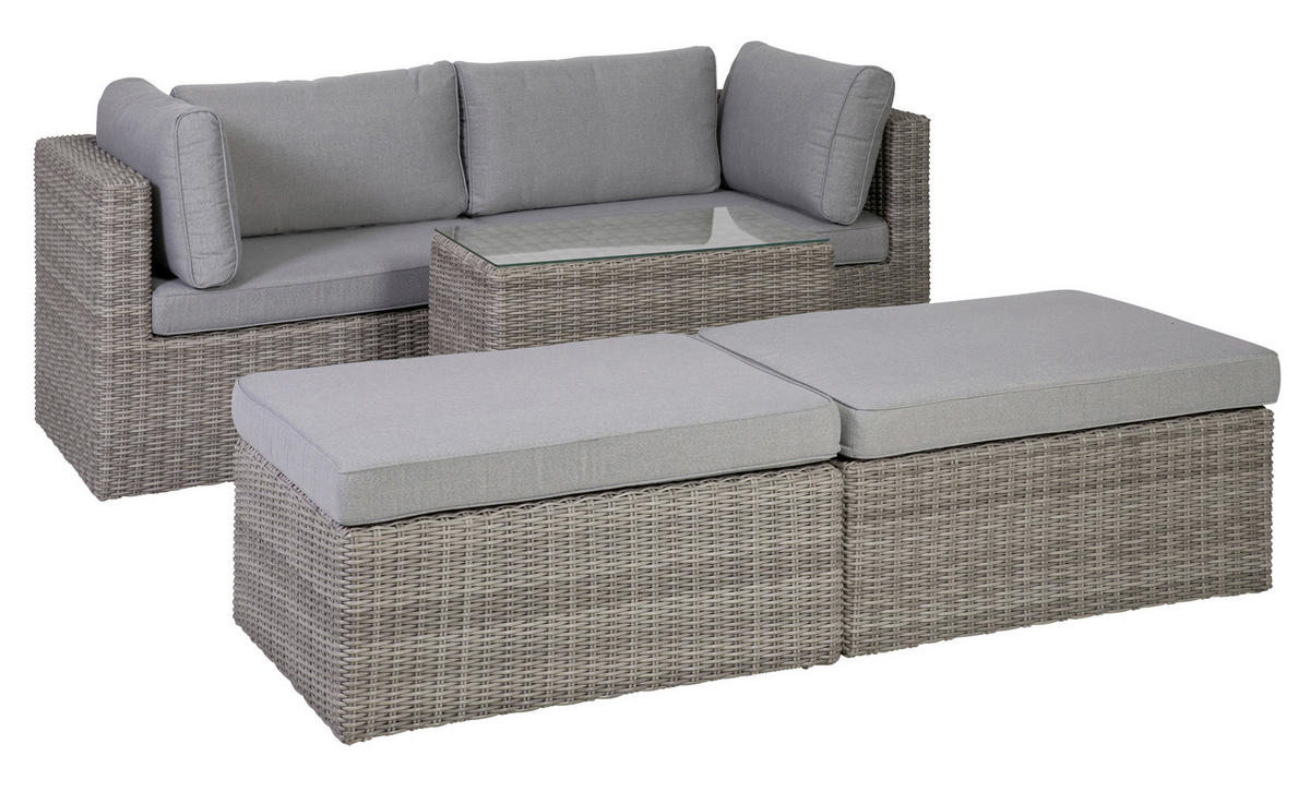 LOUNGEGARNITUR   93/65/71 cm Stahl  - Grau, Basics, Glas/Textil (93/65/71cm) - Gardenson