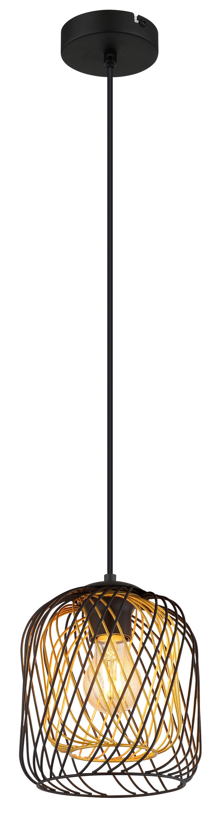 HÄNGLAMPA DICHTI 18/150 cm  - svart/guldfärgad, Basics, metall/plast (18/150cm) - Globo