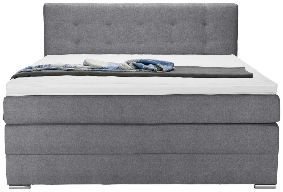 BOXSPRINGBETT 140/200 cm,  in Hellgrau, Matratze, Bettkasten, Topper, H3 = fest  - Silberfarben/Hellgrau, KONVENTIONELL, Holz/Holzwerkstoff (140/200cm) - Moderano