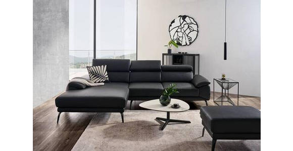 ECKSOFA Schwarz Echtleder - Schwarz, Design, Leder/Metall (295/187cm) - Novel