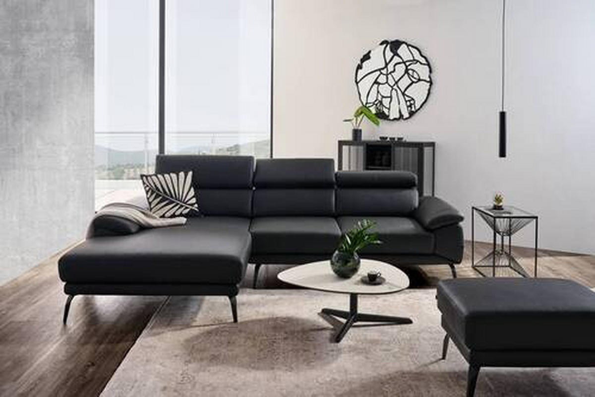 ECKSOFA in Echtleder Schwarz  - Schwarz, Design, Leder/Metall (187/295cm) - Novel