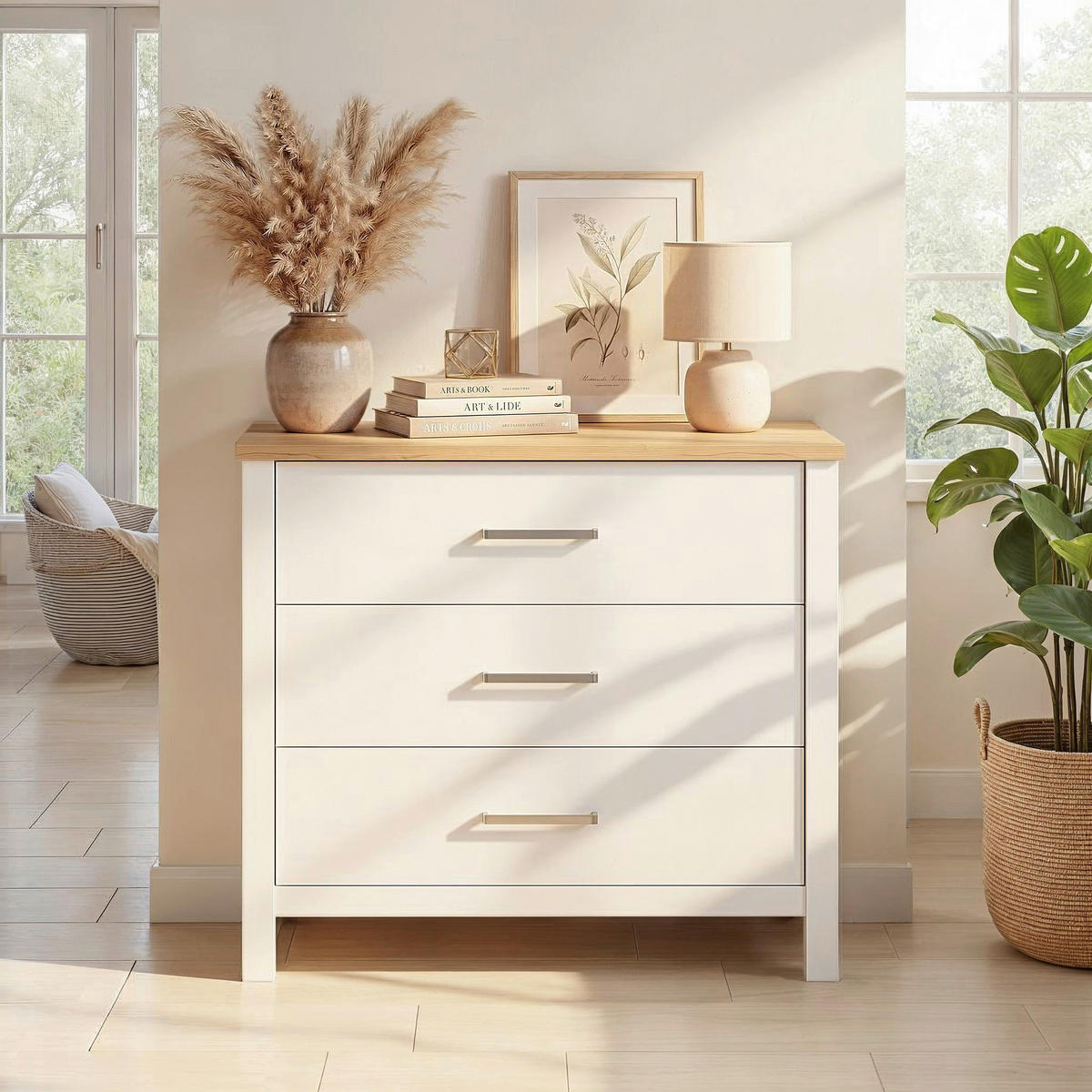 KOMODA   103/92/45 cm   bijela, hrast Artisan  - bijela/srebrne boje, Romantično / ladanjski, drvni materijal/metal (103/92/45cm)