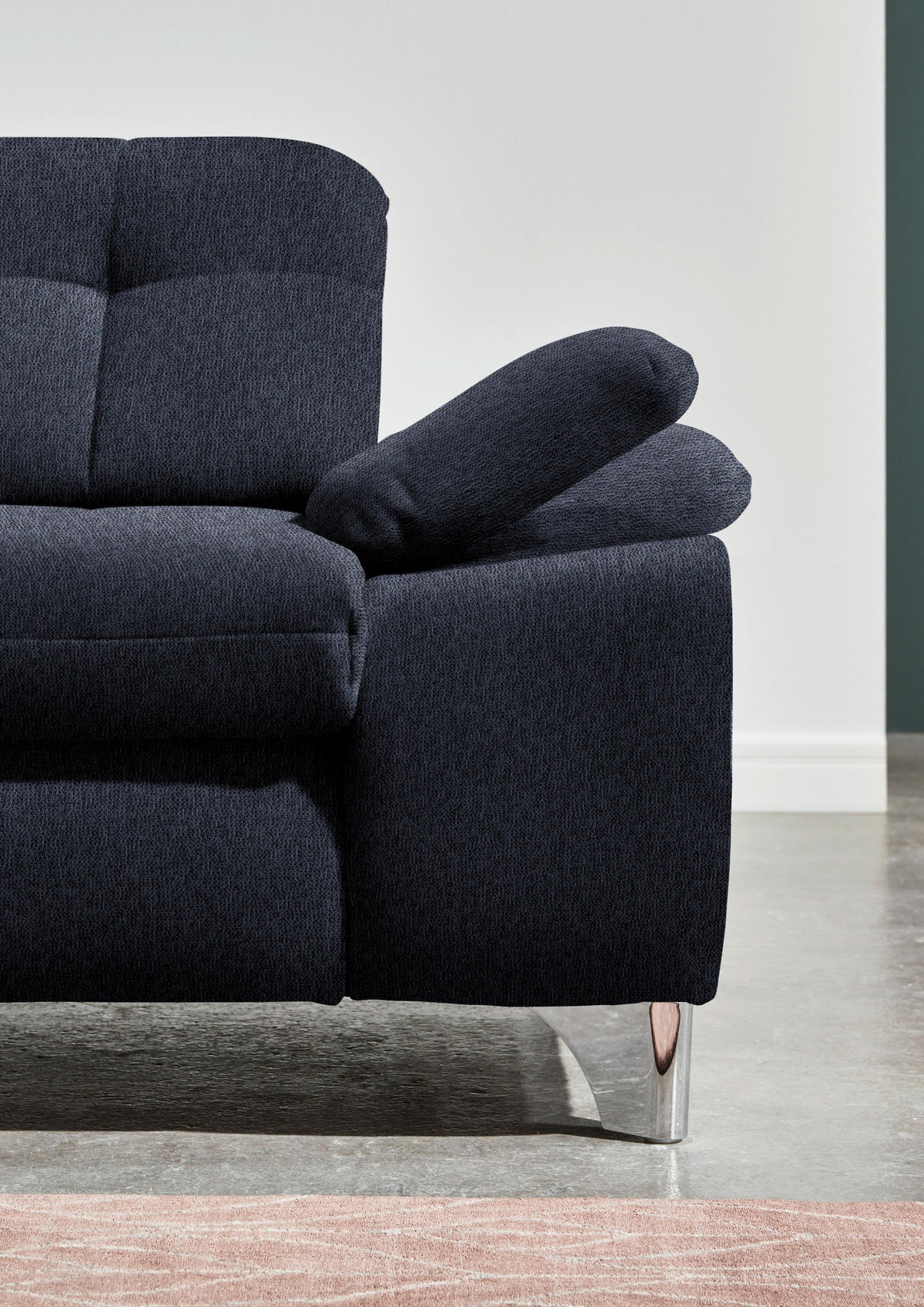 ECKSOFA in Chenille Dunkelblau  - Chromfarben/Dunkelblau, Design, Textil/Metall (260/310cm) - Beldomo Speed