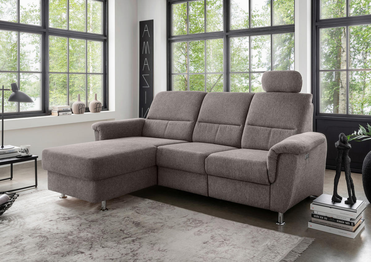 ECKSOFA in Chenille Graubraun  - Chromfarben/Graubraun, Modern, Textil/Metall (165/231cm) - Livetastic