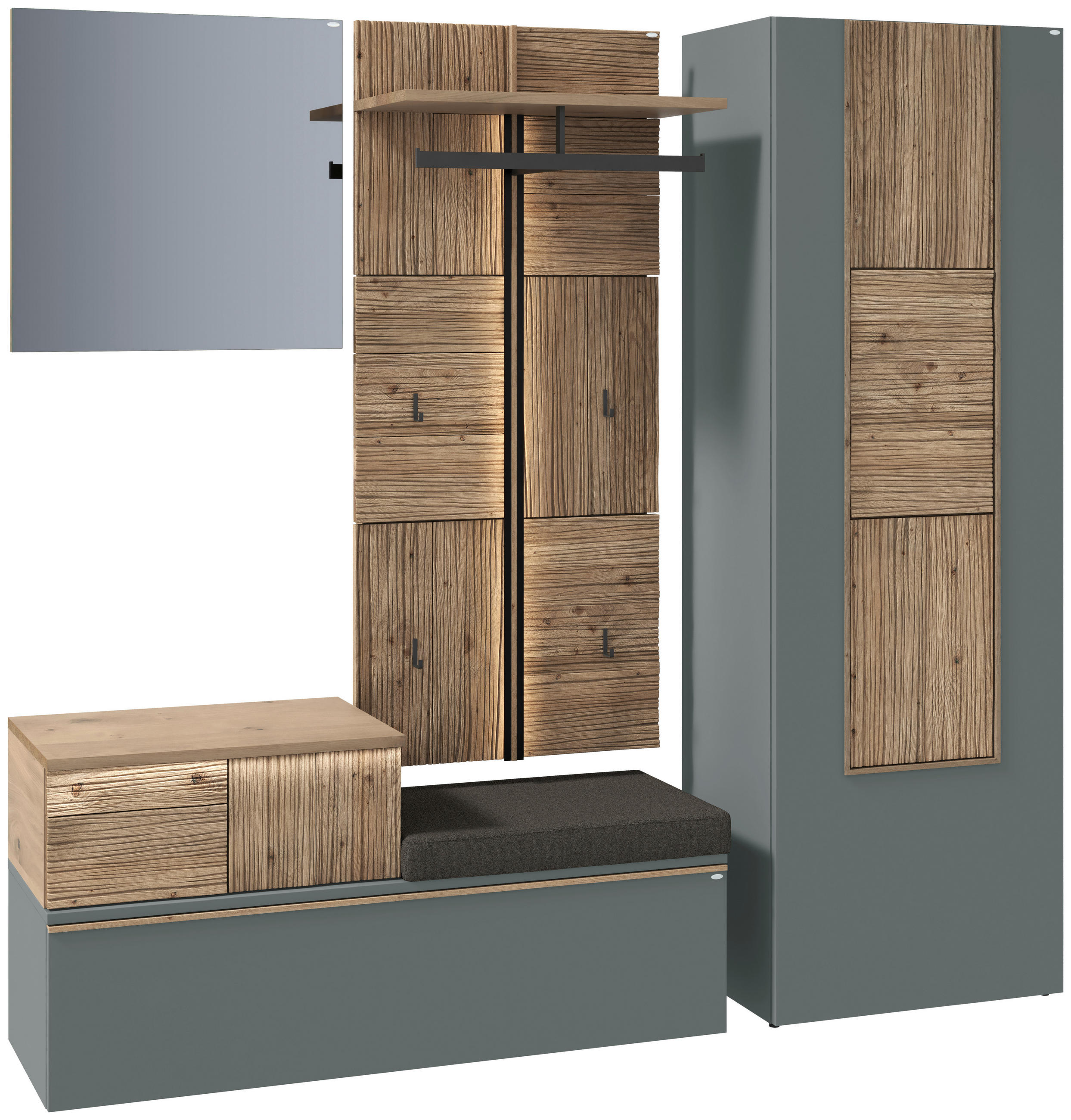 GARDEROBE 4-teilig  in 208/194/42,9 cm  - Wildeiche/Graugrün, Design, Glas/Holz (208/194/42,9cm) - Voglauer