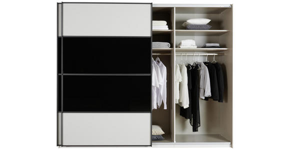 SCHWEBETÜRENSCHRANK in Schwarz, Weiß - Schwarz/Weiß, Design, Glas/Holzwerkstoff (280/223/68cm) - Cantus