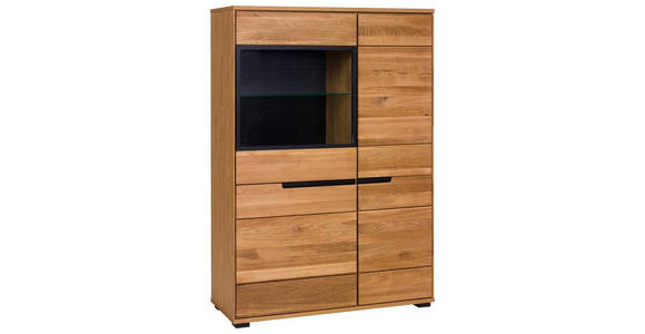 VITRINE in furniert, massiv Eiche Eichefarben - Eichefarben/Schwarz, Natur, Glas/Holz (102/147/41cm) - Carryhome