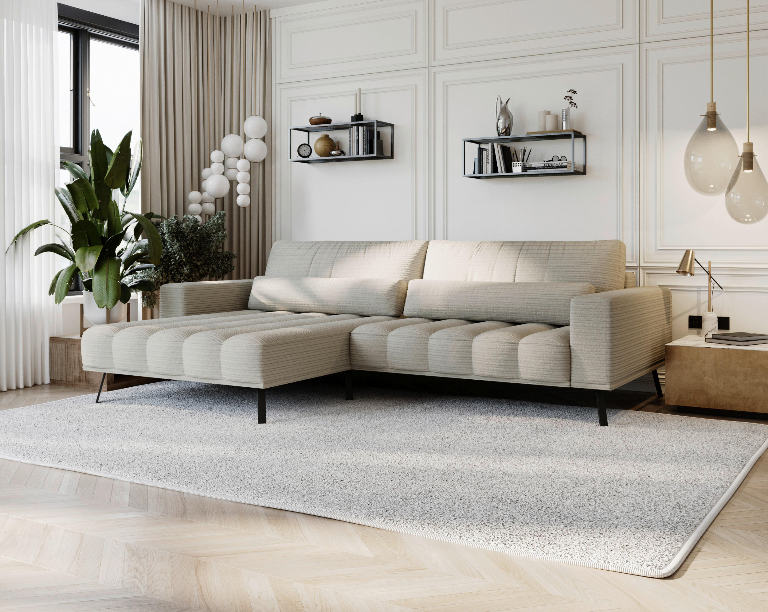 ECKSOFA in Cord Naturfarben  - Schwarz/Naturfarben, Design, Textil/Metall (204/291cm) - Lomoco