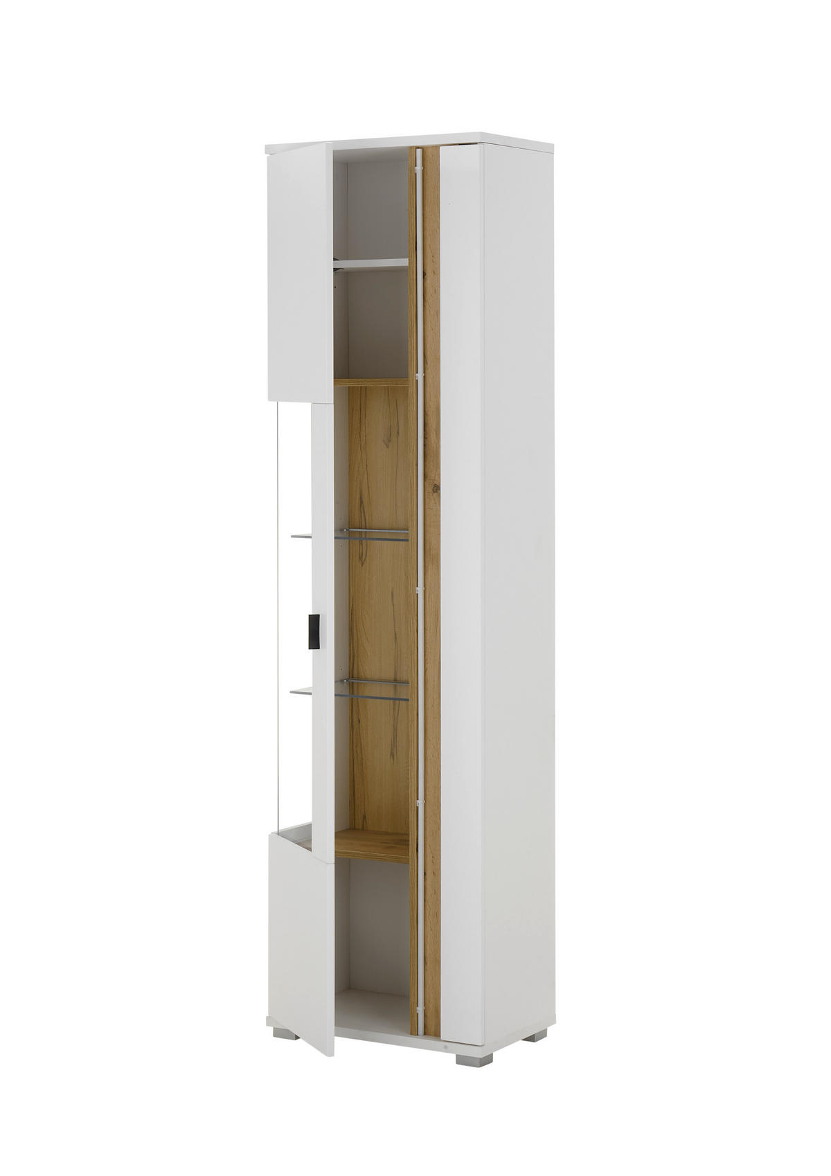 VITRINE in Eiche Wotan, Weiß  - Silberfarben/Eiche Wotan, Design, Glas/Holzwerkstoff (55/200/35cm) - MID.YOU