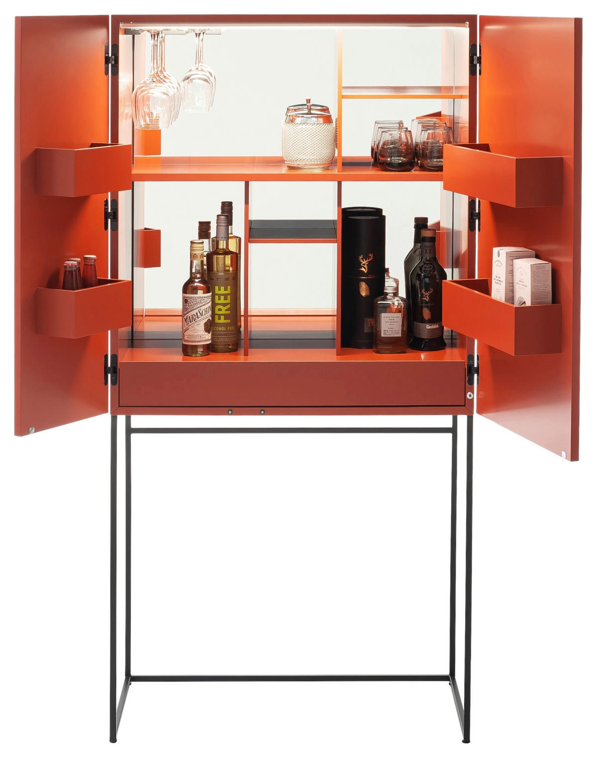BARSCHRANK Rot  80/165/45 cm  - Rot/Schwarz, Design, Holzwerkstoff/Metall (80/165/45cm) - Schöner Wohnen