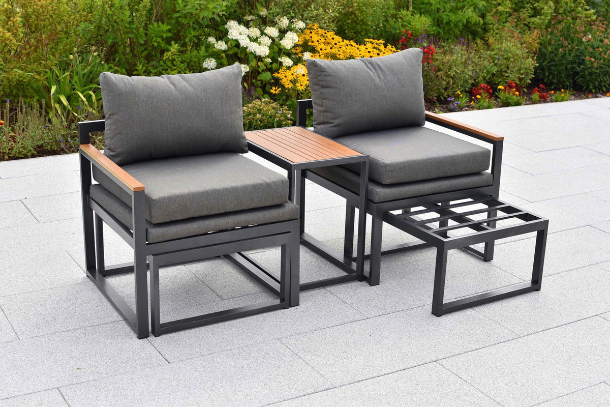 GARTENSET 11-teilig  - Graphitfarben/Naturfarben, KONVENTIONELL, Kunststoff/Textil - Gardenson
