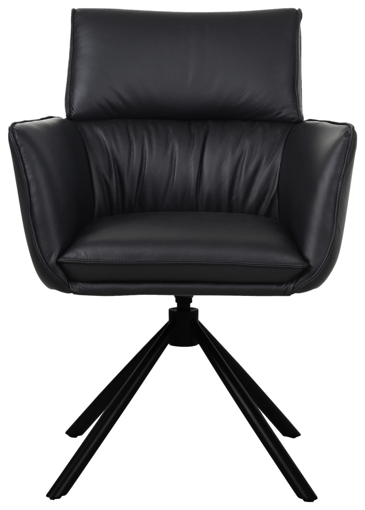 ARMLEHNSTUHL  Sitzfläche 360° drehbar, automatische Rückholfunktion  Echtleder  - Schwarz, MODERN, Leder/Metall (64/90,5/64,5cm) - Livetastic