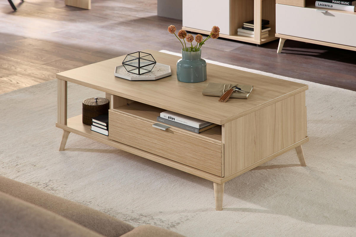 COUCHTISCH in Holzwerkstoff 110/65/40 cm  - Eichefarben/Silberfarben, Modern, Holzwerkstoff/Metall (110/65/40cm) - Stylife