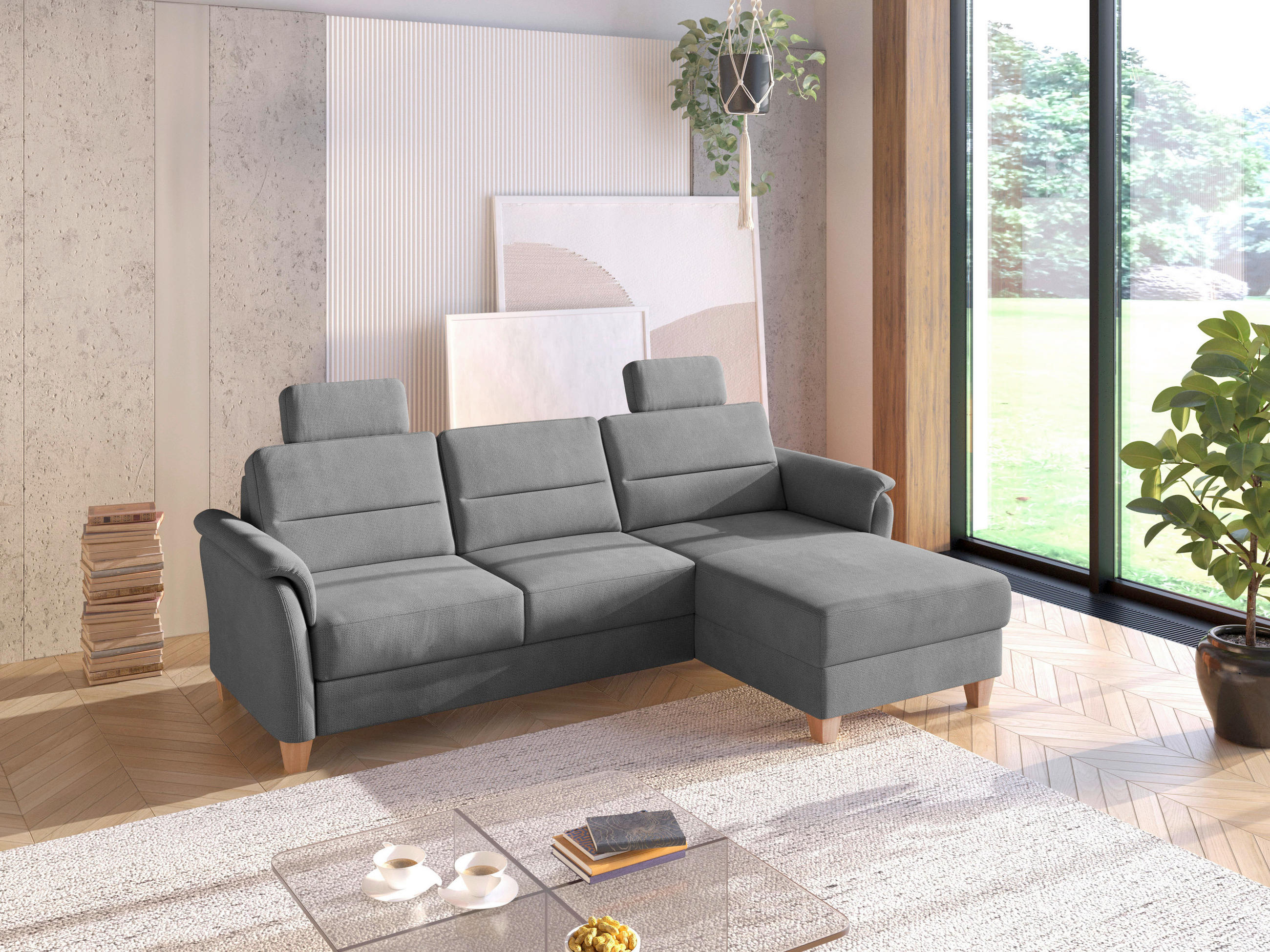 ECKSOFA in Flachgewebe Grau  - Eichefarben/Grau, Konventionell, Holz/Textil (244/163cm) - Sit & More