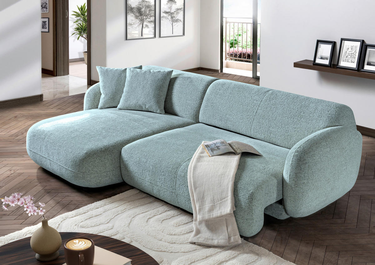 ECKSOFA  in Flachgewebe Mintgrün Zierkissen, Rücken echt, Sitztiefenverstellung  162/275 cm  - Schwarz/Mintgrün, MODERN, Kunststoff/Textil (162/275cm) - Carryhome