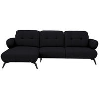 ECKSOFA  in Flachgewebe Schwarz Rücken echt, Kopfteilverstellung  180/282 cm  - Schwarz, MODERN, Textil/Metall (180/282cm) - Novel