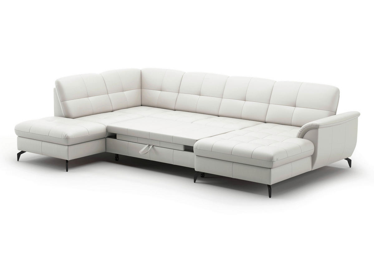 WOHNLANDSCHAFT Weiß Echtleder  - Schwarz/Weiß, MODERN, Leder/Metall (212/319/164cm) - Sit & More