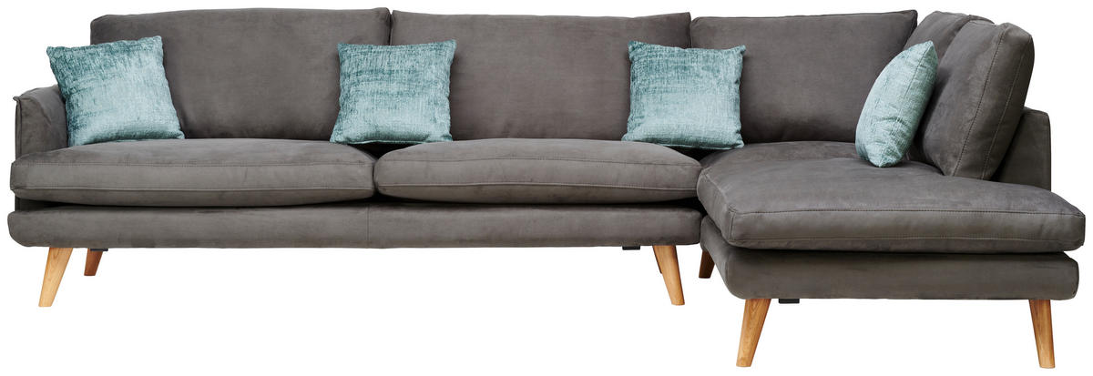 ECKSOFA in Lederlook Grau  - Eichefarben/Grau, Design, Holz/Textil (300/200cm) - Livetastic