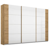 SCHWEBETÜRENSCHRANK 271/210/62 cm,  in Eiche Artisan, Weiß, 3 Tür(en)  - Weiß/Eiche Artisan, MODERN, Glas/Holzwerkstoff (271/210/62cm) - Rauch Möbel